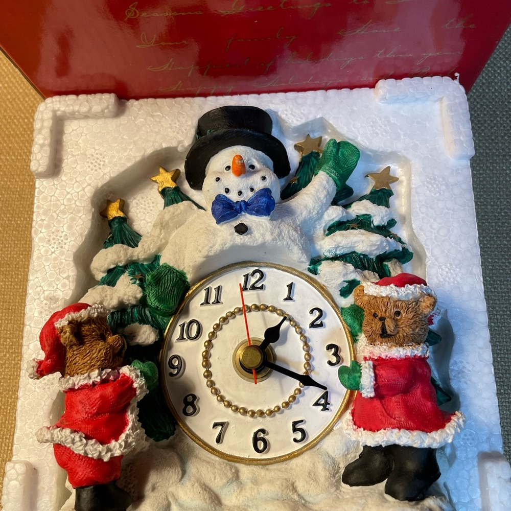 Christmas Snowman Clock with Bears - Battery Operated By Things Remembered